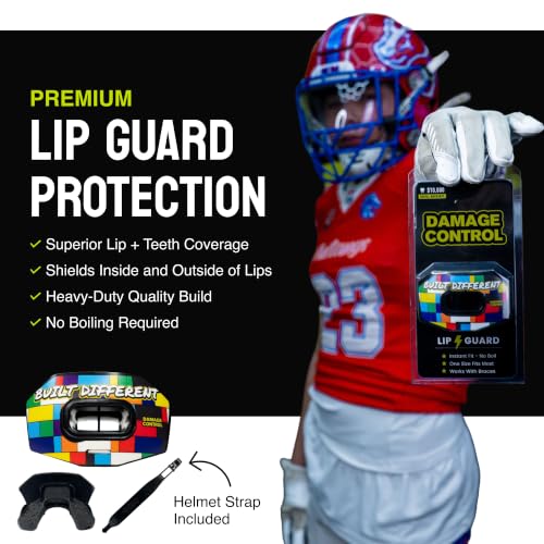 DAMAGE CONTROL Youth Football Mouth Guard – Breathable No Boil Mouthpiece, Protects Lips & Teeth, Works with Braces, Includes Helmet Strap – Sports Gear & Accessories (Built Different) - color: Built Different