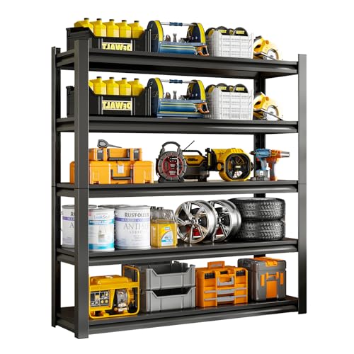 59" W Garage Shelving Unit, Garage Storage Shelves 3000LBS Heavy Duty Shelving, Adjustable 5 Tier Metal Shelves Utility Shelf, Storage Rack for Industrial, Warehouse, Basement (19.6" D*59" W*72" H) - size: 19.6" D*59" W*72" H