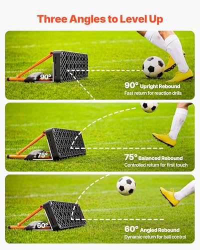 VEVOR Soccer Rebounder Board, Mult-Adjustable Angles Portable Soccer Rebound Wall, Foldable Kickback Board, Soccer Practice Equipment, Ideal for Kids & Adults Passing & Shooting Drills - size: 37.4" x 9.8"