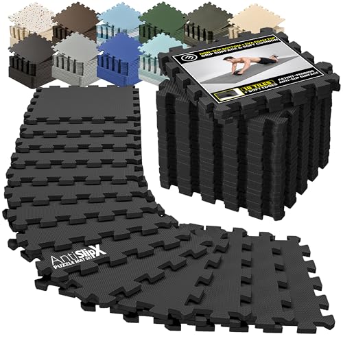 bemaxx Gym Mats Set - 18 pcs EVA Interlocking Foam Floor Tiles (12.6"x12.6"x0.4") 18sqft Protective Gym Flooring Sports Home Workout Exercise Mats Puzzle Garage Fitness Play-Room Pool Treadmill Bike - color: Anthracite | 1-side Antislipx, size: 18 Tiles |