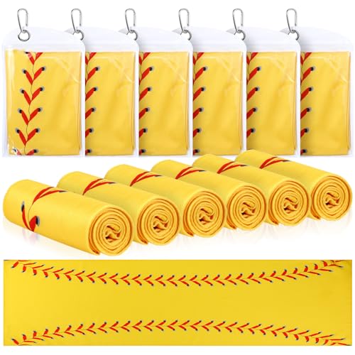 Hahafelt 12 Pack Softball Cooling Towels, Sports Towels with Bags, 40"x12" Breathable Chilly Towel, Microfiber Towel for Softball Sport Team Gift - color: Yellow, Red, style: Softball