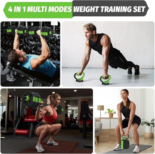 Adjustable Dumbbell Set, 44/66/88Lbs 4-in-1 Free Weights for Home Gym, Converts to Kettlebell & Barbell with Connector, Non-Slip Grip, Ideal for Men & Women Strength Training - color: Black Green