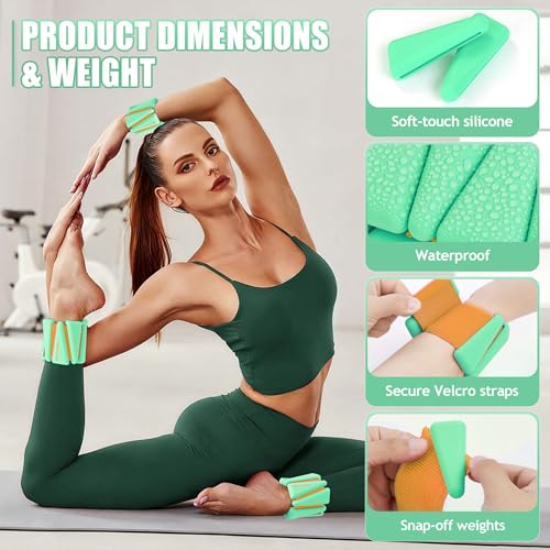 BECOJADDE Ankle Weights for Women Wrist Weights Set of 2 (1 lb/2 lb Each) Adjustable Arm Leg Weight for Womens Men Suitable for Walking Swimming Running Pilates Yoga Gym - color: Green Orange, size: 4lb Pair (2lb Each)
