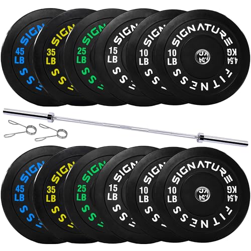 Fitvids 2-Inch Olympic Rubber Weight Plates Sets, Bumper Plates Set with Barbell for Strength Training, 180-390 Lbs Multiple Options - color: Colored, style: 280LB Set With Barbell
