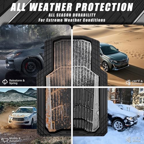 CAR PASS Heavy Duty Rubber Car Floor Mats, Deep Waterproof Car Floor Mats All Weather, Aluminum Film Floor Mats for Cars Non-Slip Universal Trim to Fit for SUVs Trucks Sedans Vans, Black Grey Metallic - color: Black Gray
