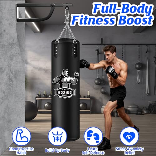 Hanging Punching Bag for Adults with Adjustable Boxing Wall Mount and Boxing Gloves, Wall Punching Bag Boxing Set for Home Gym Training Muay Thai MMA