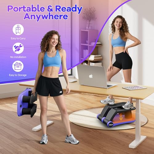 Air Compression Resistance Stepper – Adjustable Mini Stair Climber for Home Cardio Workout, Portable Stepper Machine with LCD Display, 5-Level Adjustable Resistance, Non-Slip Pedals - Batt. not incl.