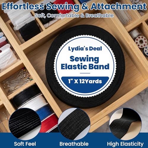 Lydia's Deal Elastic Bands for Sewing Wide 1 Inch x 12 Yards,High Elasticity Knit Elastic Spool Elastic Straps for Wig -Black - color: Black, size: 1 Inch * 12 Yards