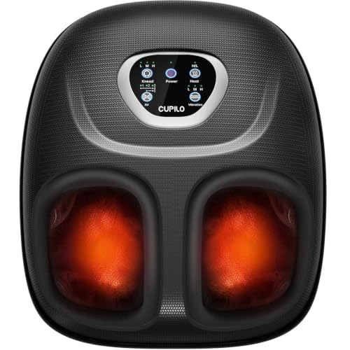 CuPiLo Foot Massager FSA Eligible HSA 2026 Upgraded, Birthday Gifts for Women Men | 5 Levels Compression & Vibration Massage for Plantar Fasciitis Relief, Heat & 3 Kneading, NTC Temperature Control - color: Black