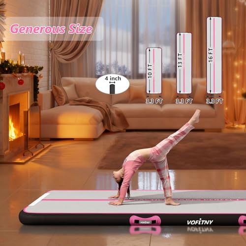 VOFiTNY All Purpose Gymnastics Mat 6.6/10/13/16/20 ft Sturdy Inflatable Tumble Track for Home/Gym - color: Pink/Black, size: 16ft*3.3ft*4inches(5m*1m*0.1m)