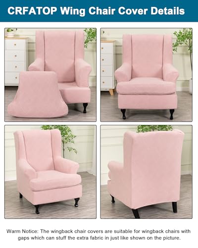 CRFATOP 2 Piece Stretch Wingback Chair Cover Jacquard Wing Chair Slipcovers Spandex Fabric Wingback Armchair Covers with Elastic Bottom for Living Room Bedroom Wingback Chair,C29 - color: Color C29