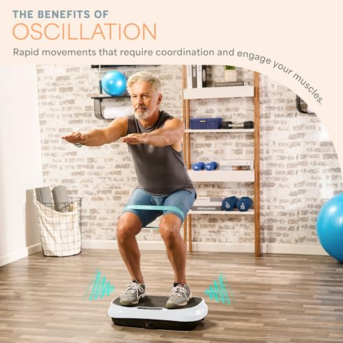 Lifepro Waver Mini Vibration Plate Exercise Machine with Resistance Bands | Compact Design, 99 Speed Levels, 10 Presets, Non-Slip Surface — Vibration Plate for Lymphatic Drainage, Full Body Workout - color: White