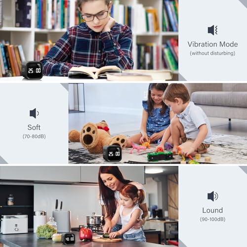 Rotating Pomodoro Timer 5, 25, 10 50 Minutes Preset, Desk Productivity Flip Timer, ADHD Tool Cube Countdown Stopwatch, Vibration/High/Low Volume/Custom Modes, for Work, Study, Back to School, Kitchen - color: Black