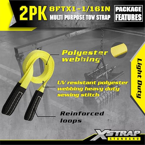 XSTRAP STANDARD 2PK 1''x 8FT Lift Sling Web Strap/Wear Guard End, Heavy Duty Flat Eye Lifting Sling with 2 Reinforced Loops for Tree Saver Lifting Furniture Appliances Machine - style: 2pk 1''x8ft