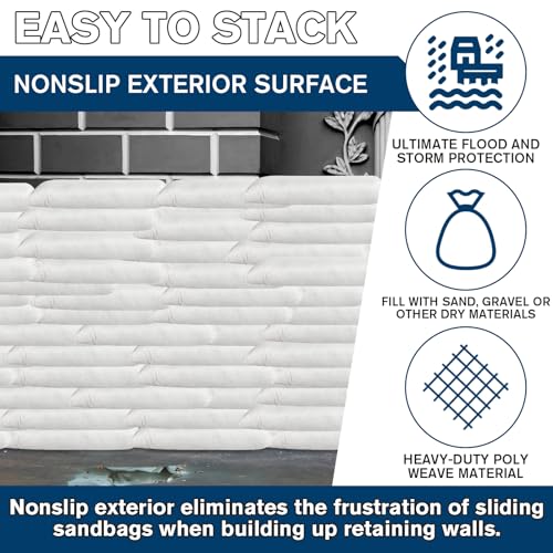 Threan 50 Pcs Sand Bags for Flooding Heavy Duty Sand Bags Sandbags for Flooding Tube Sandbags Empty Sand Bags for Water Barrier Flood Barrier(White)