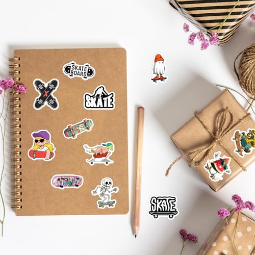 56PCS Skateboarding Stickers Aesthetic PET Transparent Stickers Graffiti Butterfly Decals Waterproof Decorative Decals for Scrapbook Journal Planner Water Bottles Phone Cases Laptops - color: Skateboard
