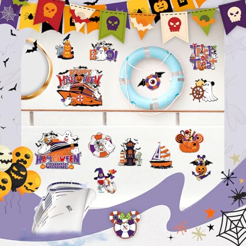 RiVolTa Halloween Cruise Door Magnetic - 16 Pcs Mouse Pumpkin Ship Cabin Decorations Magnets Stickers Funny Ghost Boo Anchor Stateroom Decals Accessories for Carnival Holiday Party Sign Garage Decor - style: Halloween