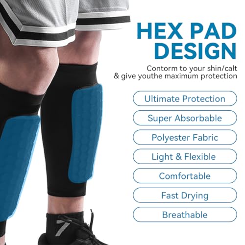Soccer Shin Guards Shin Pads for Kids Youth Adult Calf Compression Sleeve with Honeycomb Pads, Lightweight Protective Soccer Shin Pads Gear for Football Baseball Boys - size: Medium