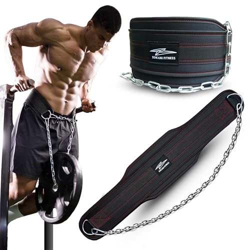 Hold weights up to 800lbs Zokani Dip Belt with Chain for Heavy Weightlifting Exercises ,Squats, deadlifts, pull Up Weight Belt, Dipping Belt, Men and Women Training Strength Dip Weightlifting Belt (Black)