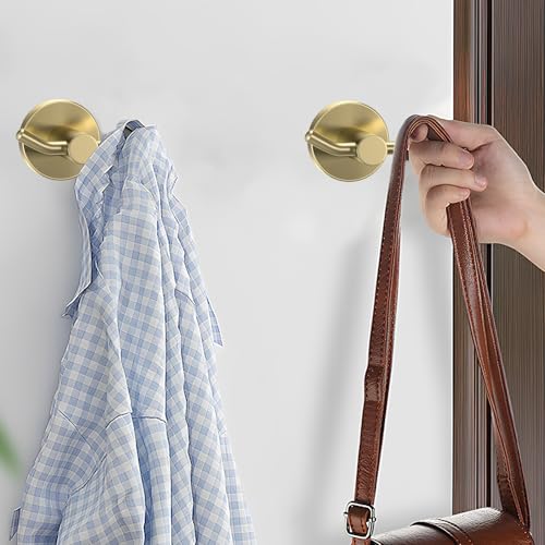 2 Pack Towel Hooks for Bathroom, Screw in Stainless Steel Wall Hooks for Hanging Coat Robe Keys(Brushed Gold) - color: Brushed Gold