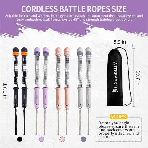 Portable Adjustable Ropeless Battle Ropes with Purple | Weighted Cordless Workout Rope with Anti-slip Handles for Low-impact Cardio, HIIT, Home Gym and Office Fitness - color: Purple