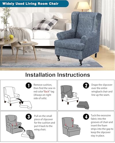 CRFATOP Waterproof Wing Chair Slipcovers 2 Piece Stretch Wingback Chair Cover Spandex Fabric Wingback Armchair Covers with Elastic Bottom for Living Room Bedroom Wingback Chair,A21 - color: Color A21