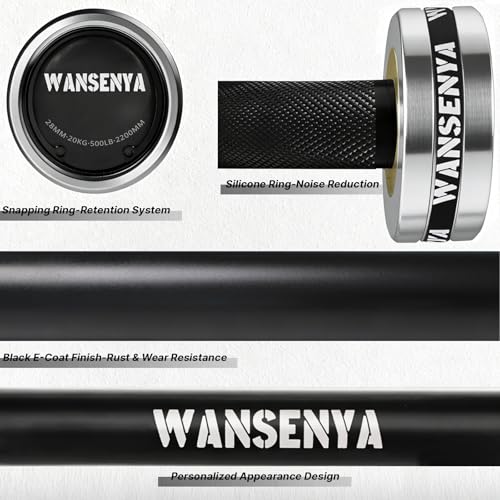 7FT Olympic Barbell 45lb,28MM 2 Inch Olympic Bar for No. 45 Steel,Olympic Weight Bars for Lifting,CrossFit,Bench Press,Deadlift,Squats,Strength Training bars - color: Black&Silver-500LBS