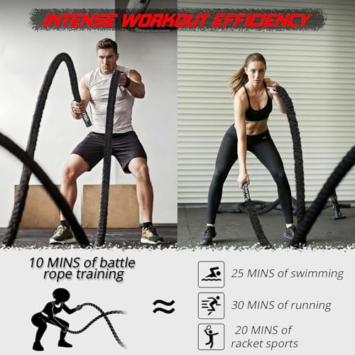 Battle Rope For Home Gym Workout - 1.26 Inch 30ft Heavy Weighted Training Exercise Ropes Fitness Equipment With Sleeve And Anchor Strap Kit For Outdoor Working Out - color: Black, size: 1.26 Inch x 30 FT