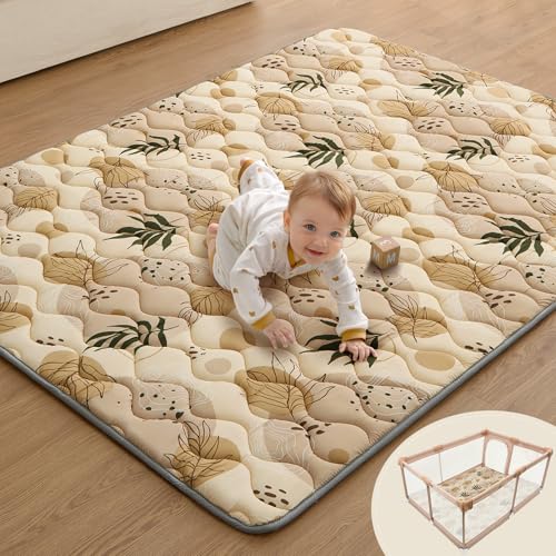 Blissful Diary Baby Play Mats for Floor, 72x48 Inch Extra Thicker & Large Soft Cushioning Foam Playmats for Babies and Toddlers, Foldable Washable Baby Crawling Mat for Playpen, Earth Tones Design - color: Earth Tones, size: 72" X 48"