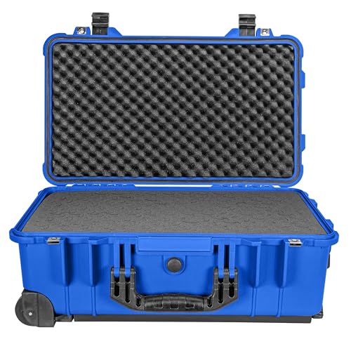 Eylar 22" Carry-On Roller Hard Case With Ragar Reconfigurable & Reusable XP Crosslink Foam, Waterproof, Shockproof For Equipment, Drones And Cameras, TSA Standard (2 Ragar Layers) (Blue) - color: Blue