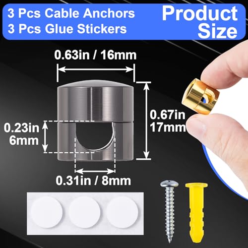 SmallCat 3 Sets Charger Holders for Cords, Gold/Silver/Antique Copper Adjustable Cable Anchor Holders, Adhesive Metal Cord Clips, Cable Management Wire Organizers for Desk, Office, Nightstand - color: Gold, Silver, Antique Copper, size: 3 Sets