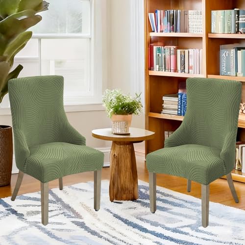 Wingback Dining Chair Covers Stretch Wing Back Side Chair Slipcover Accent Chair Cover Slipcover with Arm Chair Protector Cover for Dining Living Room (Green, 2PCS) - color: A- Green, size: 2 PCS