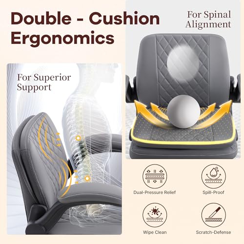 AreShark Cross Legged Office Chair,ADHD Criss Cross Desk Chair with Wheels & Stretchable Rotating Footrest,Height Adjustable Wide Yoga Kneeling Meditation Chair with Flip-up Armrests Back Support - color: Grey