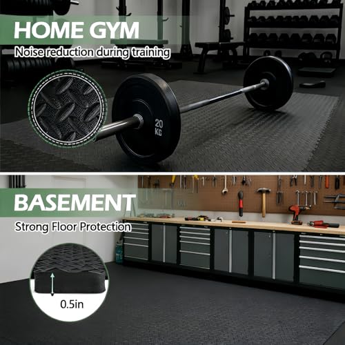 48 Sq Ft (12 Tiles) Interlocking Gym Mats, EVA Foam Puzzle Exercise Tiles for Home Gym, Yoga, Kids Playroom, Non-Slip Floor Protection - size: 48 Sq Ft (12 Tiles)
