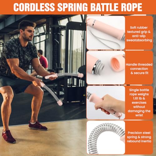 Weighted Cordless Training Ropes, Portable Workout Ropes for Home Gym, HIIT, Strength, Cardio Training with Wrist Wraps & Carry Bag for Men & Women - color: Pink
