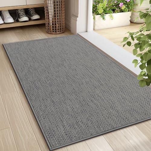 LEKEEPGO Door Mat 24"x36", Non Slip Door Mat Indoor Entrance, Rubber Backing Front Indoor Door mats Washable Absorbent Low-Profile Entryway Entry Resist Dirt Inside Door Mats, Light Grey - color: Light Grey, size: 2' X 3' (Rectangular)