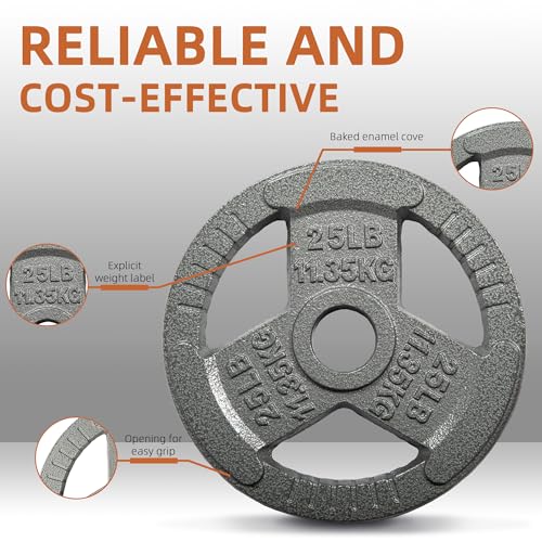 Fitvids 2 Inch Olympic Barbell Weight Plates, 2.5 LB to 45 LB Plates for Home Gym Strength Training, Triple-handle Design - style: 25LB (Set of 2)