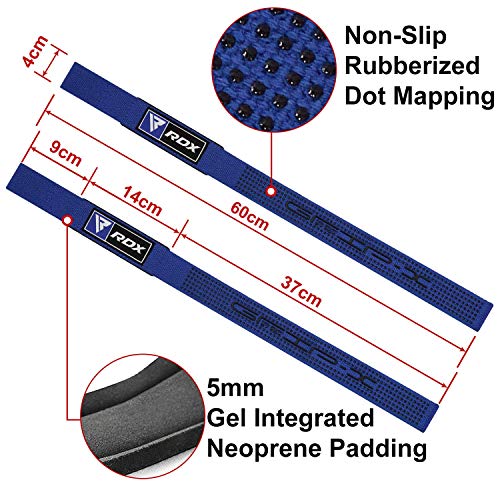 RDX Lifting Straps for Weightlifting –100% Cotton Heavy Duty Gym Wrist Strap with 5MM Neoprene Padding, 60CM Anti-Slip Hand Grip Wraps for Deadlifts Powerlifting Workouts Strength Training, Men Women - color: Dotted Blue
