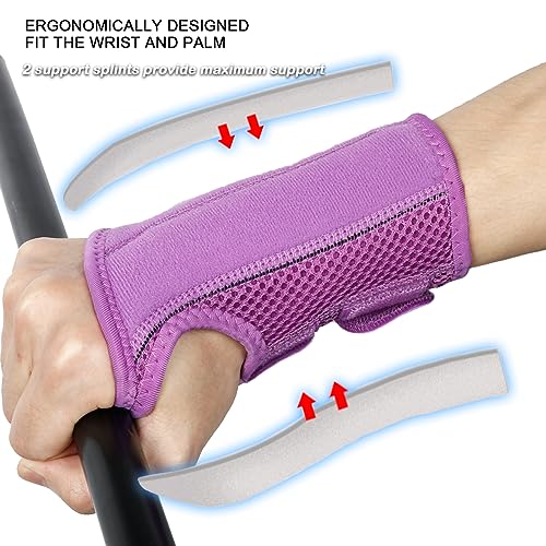 NuCamper Wrist Brace Carpal Tunnel Right Left Hand for Men Women, Night Wrist Sleep Supports Splints Arm Stabilizer with Compression Sleeve Adjustable Straps,for Tendonitis Arthritis Pain Relief (Left Hand-Purple, Small/Medium (Pack of 1)) - size: Small/M