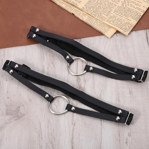 2Pcs PU Leather Women's Gothic, Elastic Punk Thigh Straps for Ladies, Double Straps Heart O Ring Leg Thigh Elastic Garter Belt, Black