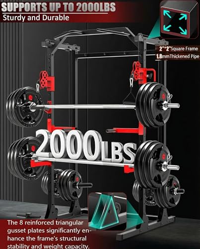 OPPSDECOR 2.0 PRO Power Cage Home Gym - 2000LBS Heavy Duty Power Rack with Independent Dual Pulley Cable Crossover System, Safety Bar, J-Hook, Pull-up Bar, Dip Station - 13.26 ft² Compact Squat Rack