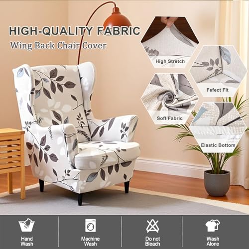 NILUOH Wingback Chair Slipcover 2 Pieces, Stretch Spandex Wingback Chair Covers Washable Slipcover for Wingback Armchairs Non-Slip Furniture Protector with Elastic Bottom for Living Room - color: Flowers