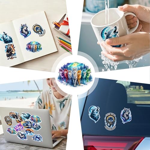 30 PCS Wolf Stickers Pack, Alpha Wildlife Animals Cool Decorations | Vinyl Waterproof Wolves Decals Fantasy Lunar for Car Laptop Water Bottle Bike Helmet Scrapbook Gifts Adults Teens Students - color: Wolves Sticker