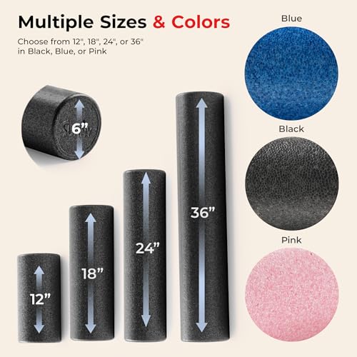 Sunny Health & Fitness High-Density Foam Roller 12" to 36", for Stretching & Muscle Recovery – Black, Blue, Pink - color: Black, size: 24-Inch