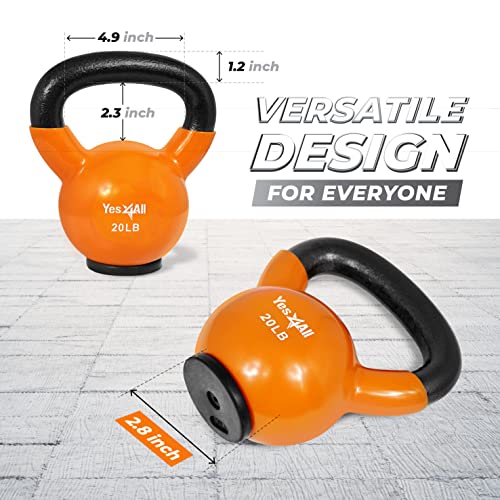 Yes4All Kettlebells Rubber Base, Kettlebell Set for Women, Strength Training Kettlebells Weights (10-65 lbs) - color: E. 20LB - Orange
