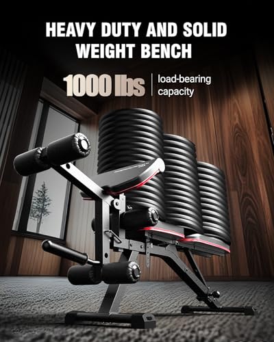 HARISON Adjustable Weight Bench, Bench1000 MAX Heavy Duty Workout Bench Press with Leg Extension and Preacher Pad for Home Gym Strength Training, Flat Incline Decline Sit Up Bench