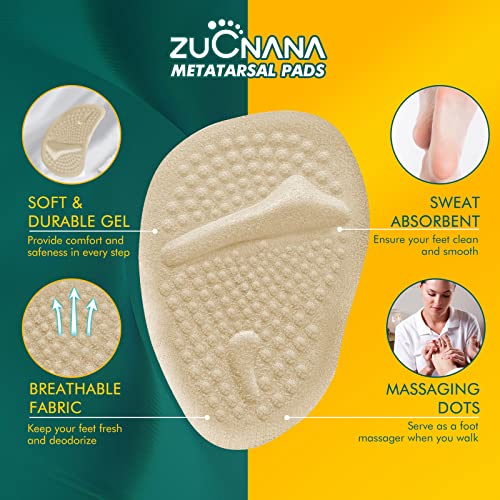 ZUCNANA Metatarsal Pads Ball of Foot Cushions (6 Pairs), Non Slip High Heel Cushion Inserts Women, One Size Fits All Shoe Inserts for Women and Men, Reusable Foot Pads All Day Pain Relief and Comfort - color: Beige + Black + Clear