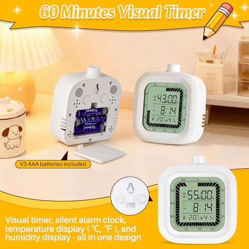 4 in 1 Visual Digital Visual Timer Battery Operation Alarm Clock with Humidity Temperature Monitor Magnetic Wall Mount Kitchen Study Timer for Classroom Office Bedroom Pink - color: Pink