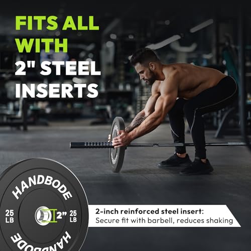 HANDBODE 2-Inch Weight Plates High Bounce, Olympic Bumper Plate Set 45/100/160/190/260/300lb, Colored Weight Plates Set for Home Gym, Barbell Weights Rubber Strength Training Plate for Weight Lifting - size: 35 lb, Pair, style: Standard