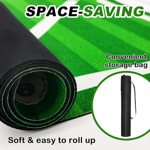 Football Footstep Training Mat, Soccer Training Mat 35 * 24IN, Soccer Skills Training Equipment with Storage Bag and Soccer Return Trainer Net - color: Green-White